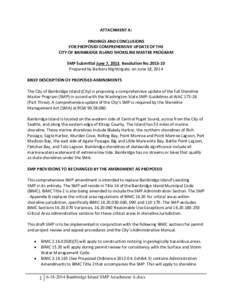 ATTACHMENT A: FINDINGS AND CONCLUSIONS FOR PROPOSED COMPREHENSIVE UPDATE OF THE CITY OF BAINBRIDGE ISLAND SHORELINE MASTER PROGRAM SMP Submittal June 7, 2013, Resolution No[removed]Prepared by Barbara Nightingale, on Jun