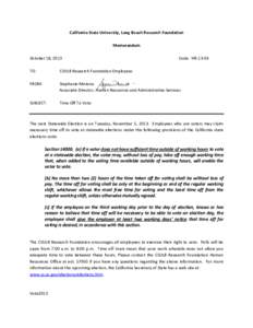 California State University, Long Beach Research Foundation Memorandum October 18, 2013 Code: HR-13-03