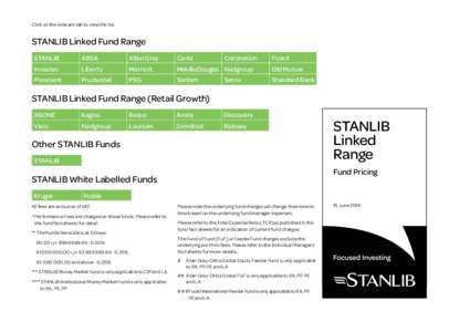 Click on the relevant tab to view the list.  STANLIB Linked Fund Range STANLIB  ABSA
