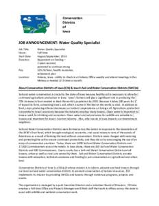Conservation Districts of Iowa  JOB ANNOUNCEMENT: Water Quality Specialist