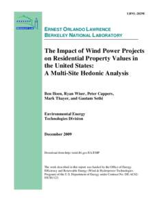 The Impact of Wind Power Projects on Residential Property Values in the United States: A Multi-Site Hedonic Analysis