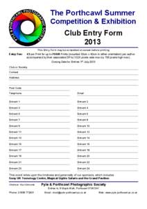 The Porthcawl Summer  Competition & Exhibition Club Entry Form 2013