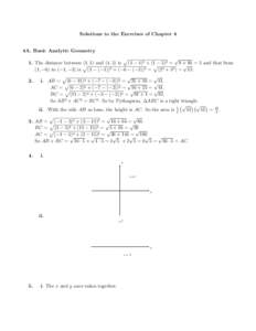 Solutions to the Exercises of Chapter 4 4A. Basic Analytic Geometry  √ 1. The distance between  (1, 1) and (4, 5) is (1 − 4)2 + (1− 5)2 = 9 + 16 = 5 and that from