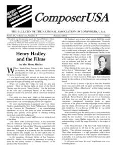ComposerUSA THE BULLETIN OF THE NATIONAL ASSOCIATION OF COMPOSERS, U.S.A. Series IV, Volume 18, Number 1 Summer 2012