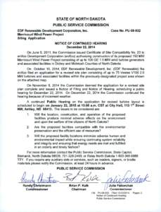 STATE OF NORTH DAKOTA PUBLIC SERVICE COMMISSION Case No. PU[removed]EDF Renewable Development Corporation, Inc.