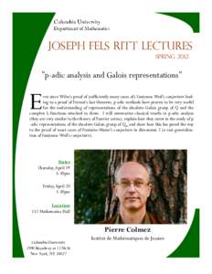 Joseph Fels Ritt Lectures Spring 2012 