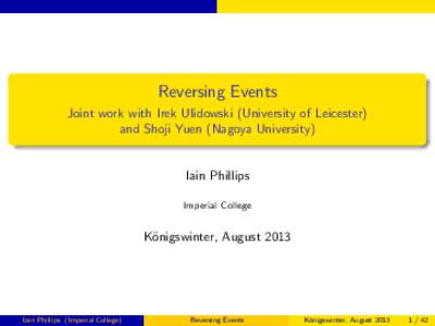 Reversing Events - Joint work with Irek Ulidowski (University of Leicester)   and Shoji Yuen (Nagoya University)