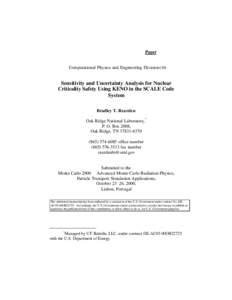 Paper  Computational Physics and Engineering Division (10) Sensitivity and Uncertainty Analysis for Nuclear Criticality Safety Using KENO in the SCALE Code