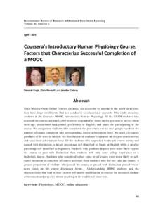 International Review of Research in Open and Distributed Learning Volume 16, Number 2 April – 2015  Coursera’s Introductory Human Physiology Course: