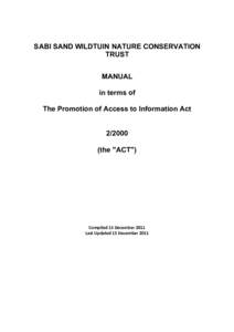 SABI SAND WILDTUIN NATURE CONSERVATION TRUST MANUAL in terms of The Promotion of Access to Information Act