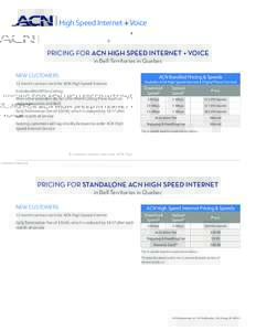 High Speed Internet + Voice  PRICING FOR ACN HIGH SPEED INTERNET + VOICE in Bell Territories in Quebec  NEW CUSTOMERS