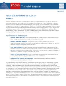 Health Care Reform and the CLASS Act, Summary - Brief