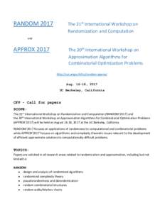 RANDOMThe 21st International Workshop on Randomization and Computation  and