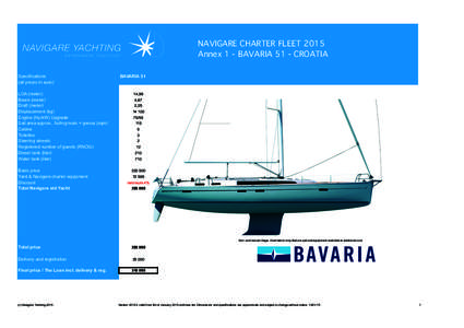 NAVIGARE CHARTER FLEET 2015 Annex 1 - BAVARIA 51 - CROATIA Specifications (all prices in euro) LOA (meter) Beam (meter)