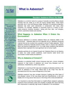 What is Asbestos?  A Regulatory Assistance Officer Fact Sheet