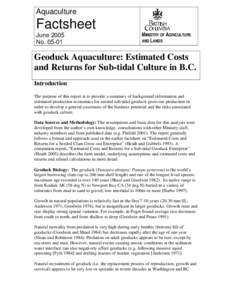 Geoduck Aquaculture Estimated Costs and Returns for Sub-tidal Culture in B.C.