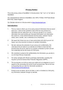 Privacy Notice This is the privacy notice of Hash&Salt. In this document, 