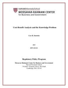 Cost-Benefit Analysis and the Knowledge Problem  Cass R. Sunstein 2015 RPP