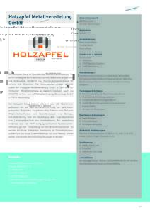 Holzapfel Metallveredelung GmbH Unternehmensprofil 400 Mitarbeiter 30,5 Mio. Euro Umsatz