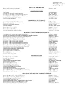 Administrative List A UNCG: Office of the Provost Spring 2015, Page 1 of 2 OFFICE OF THE PROVOST Provost and Executive Vice Chancellor