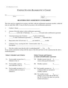 Reaffirmation Agreement Cover Sheet