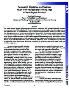 RMIJ  Resonance, Regulation and Revision: Rosen Method Meets the Growing Edge of Neurological Research Dorothea Hrossowyc