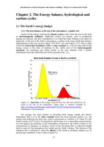 Introduction to climate dynamics and climate modelling - http://www.climate.be/textbook  Chapter 2. The Energy balance, hydrological and carbon cycles 2.1 The Earth’s energy budgetThe heat balance at the top of 