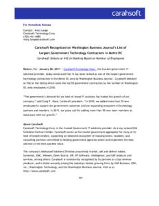 For Immediate Release Contact: Mary Lange Carahsoft Technology Corp[removed] [removed]