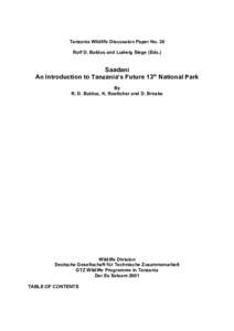 Tanzania Wildlife Discussion Paper No. 30 Rolf D. Baldus and Ludwig Siege (Eds.) Saadani An Introduction to Tanzania’s Future 13th National Park By