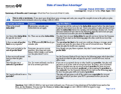 State of Iowa Blue Advantage® Coverage Period: [removed] – [removed]Coverage for: Single & Family | Plan Type: HMO Summary of Benefits and Coverage: What this Plan Covers & What it Costs This is only a summary. If 