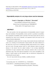 Papazoglou IA, Marcoulaki EC, 2010. Dependability analysis of a very large volume neutrino telescope. Reliability Engineering and System Safety, 95 (11), doi:j.ressDependability analysis of