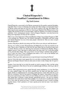 Chatral Rinpoche’s Steadfast Commitment to Ethics By Zach Larson
