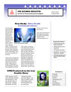 CPRI DECEMBER NEWSLETTER  Volume 3, Issue 12 The Center for Paranormal Research & Investigation