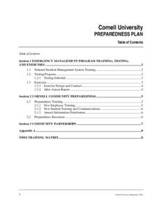 Cornell University  PREPAREDNESS PLAN Table of Contents Table of Contents