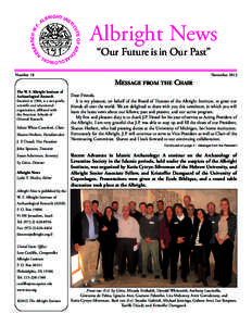 Albright News “Our Future is in Our Past” Number 18 November 2013