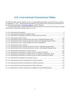 U.S. International Transactions Tables The following tables present statistics for the U.S. international transactions accounts that were released on September 17, 2014. Additional historical statistics for the tables ca