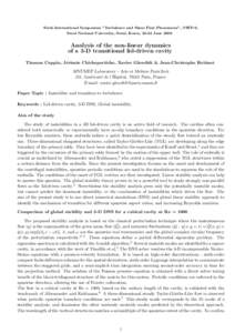 Sixth International Symposium ”Turbulence and Shear Flow Phenomena”, TSFP-6, Seoul National University, Seoul, Korea, 22-24 JuneAnalysis of the non-linear dynamics of a 3-D transitional lid-driven cavity Thoma