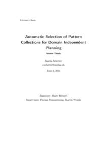 University Basel  Automatic Selection of Pattern Collections for Domain Independent Planning Master Thesis