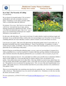 Henderson County Master Gardeners Weekly News Article February16, 2016  In or Out? The Necessity of Culling