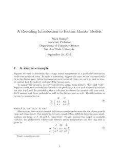 A Revealing Introduction to Hidden Markov Models Mark Stamp∗ Associate Professor