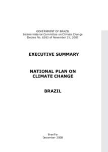 GOVERNMENT OF BRAZIL Interministerial Committee on Climate Change Decree Noof November 21, 2007 EXECUTIVE SUMMARY