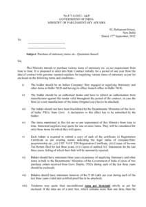 No.FA&P GOVERNMENT OF INDIA MINISTRY OF PARLIAMENTARY AFFAIRS 92, Parliament House, New Delhi Dated: 17th September, 2012