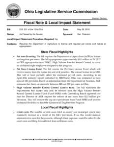Ohio Legislative Service Commission Shannon Pleiman Fiscal Note & Local Impact Statement Bill: