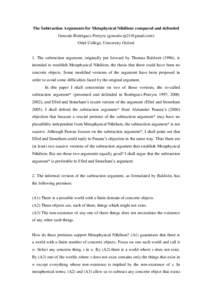 The Subtraction Arguments for Metaphysical Nihilism: compared and defended Gonzalo Rodriguez-Pereyra () Oriel College, University Oxford 1. The subtraction argument, originally put forward by Thomas