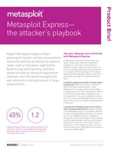 Test your defenses more efficiently Rapid7 Metasploit Express helps penetration testers conduct assessments with Metasploit Express your opponents’ moves helps you more efficiently by accelerating common Knowing better