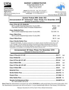 Food and drink / Dairy products / Milk / United States Department of Agriculture / Butterfat / Powdered milk / Whey / Skim / Dairy Price Support Program / Classified pricing