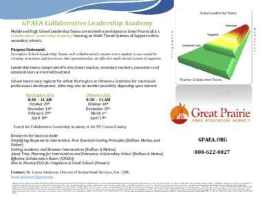 School Leadership Teams  GPAEA Collaborative Leadership Academy Middle and High School Leadership Teams are invited to participate in Great Prairie AEA’s Collaborative Leadership Academy focusing on Multi-Tiered System