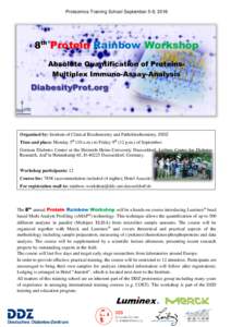 Proteomics Training School September 5-9, 2016  8th Protein Rainbow Workshop Absolute Quantification of ProteinsMultiplex Immuno-Assay-Analysis  Organized by: Institute of Clinical Biochemistry and Pathobiochemistry, DDZ