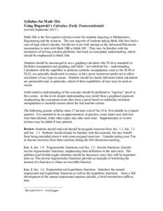 Syllabus for Math 20A Using Rogawski’s Calculus: Early Transcendentals (revised September[removed]Math 20A is the first quarter calculus course for students majoring in Mathematics, Engineering and the sciences. The vas