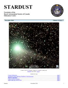 STARDUST Newsletter of the Royal Astronomical Society of Canada Edmonton Centre November 2014